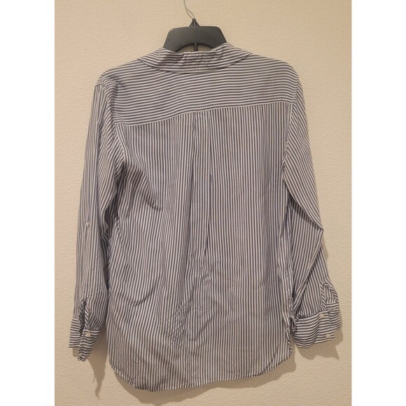 ZARA WOMENS BLUE WHITE STRIPED Long Sleeve Roll Tab SHIRT Size 6 safari - Picture 2 of 6